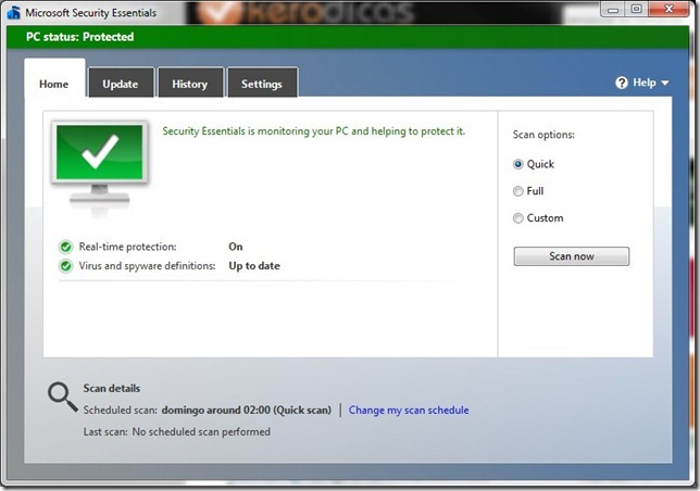 Microsoft Security Essentials Inicio
