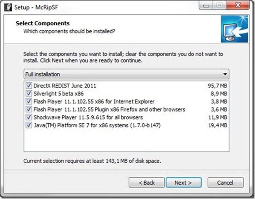 McRip SystemFiles Componentes de Instalação