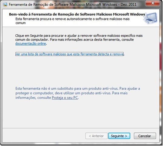 Microsoft Malicious Software Removal Tool Inicio