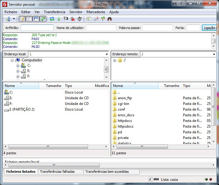 FileZilla Painel Principal FileZilla Painel Principal